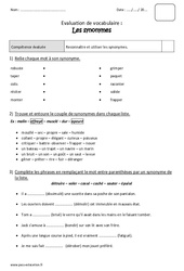 Synonymes - Ce2 - Bilan - PDF à imprimer
