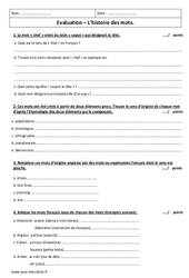 Histoire des mots - 5ème - Evaluation  - PDF à imprimer