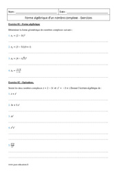 Forme algébrique d’un nombre complexe - Terminale - Exercices - PDF à imprimer