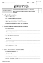 Formes de phrases - Cm1 - Bilan - Phrases négatives et affirmatives. - PDF à imprimer