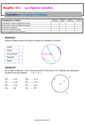 Le cercle et le disque - 6ème - Evaluation avec la correction sur les figures usuelles