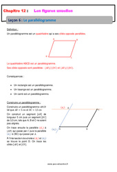 Le parallélogramme - 6ème - Cours sur les figures usuelles - PDF à imprimer