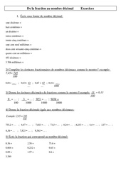 De la fraction au nombre décimal - Cm1 - Cm2 - Exercices - Numération - Cycle 3 - PDF à imprimer