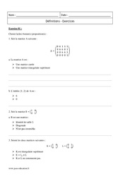 Matrices - Terminale - Exercices - Définition - PDF à imprimer