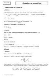 Opérations sur les matrices - Terminale - Cours - PDF à imprimer