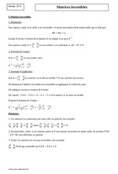 Matrices inversibles - Terminale - Cours - PDF à imprimer