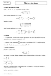 Matrices et systèmes - Terminale - Cours - PDF à imprimer