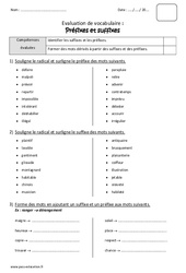 Préfixes - Suffixes - Cm1 - Bilan avec le corrigé