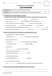 Homonymes - Cm1 - Bilan  - PDF à imprimer