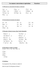 Mathématiques- Exercices sur les mesures cm1-cm2 cycle 3: Les masses - conversions et opérations - PDF à imprimer