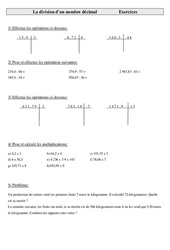 Division d'un nombre décimal - Cm1 - Exercices - Calculs - Mathématiques - Cycle 3 - PDF à imprimer