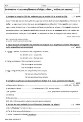 Direct, indirect et second - 5ème - Contrôle sur les compléments d’objet - PDF à imprimer