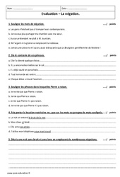 Négation - 5ème - Evaluation  - Phrase à la forme négative - PDF à imprimer