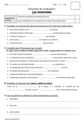 Homonymes lexicaux - Cm2 - Bilan - PDF à imprimer
