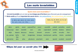 Les mots invariables - Ce2 - Leçon, trace écrite <small style='color:inherit;'>(téléchargement gratuit)</small>