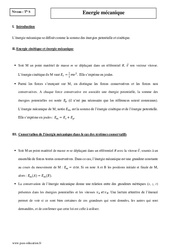 Energie mécanique - Terminale - Cours - PDF à imprimer