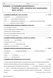 Homophones grammaticaux - 5ème - Evaluation - PDF à imprimer