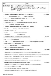 Homophones grammaticaux - 5ème - Contrôle avec le corrigé - PDF à imprimer