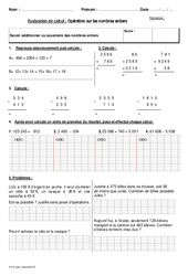 Additionner ou soustraire des nombres entiers - Cm2 - Bilan avec le corrigé - PDF à imprimer