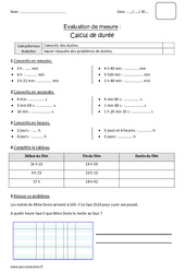 Calcul de durée - Cm1 - Bilan - PDF à imprimer