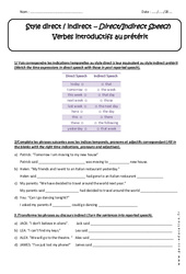 Verbes introductifs au prétérit - Style direct et indirect - 3ème - Exercices - PDF à imprimer