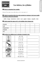 Lettres, les syllabes au Ce1 - Exercices, révisions - PDF à imprimer