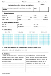Multiplication des nombres décimaux - Cm2 - Bilan - PDF à imprimer