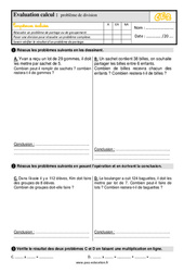 Problèmes de division au Ce2 - Evaluation - PDF à imprimer