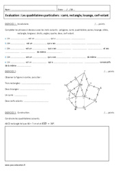 Quadrilatères particuliers - 6ème - Contrôle - Carré, rectangle, losange, cerf volant - PDF à imprimer