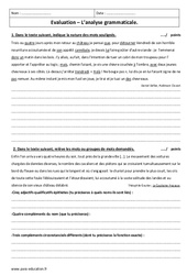 Analyse grammaticale - 5ème - Contrôle - PDF à imprimer