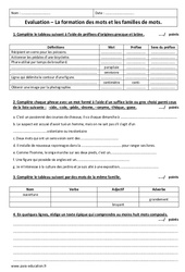 Famille de mots - Formation des mots - 5ème - Evaluation - PDF à imprimer
