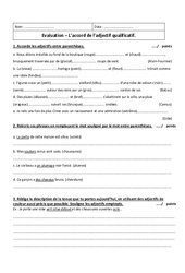 Accord - Adjectif qualificatif - 5ème - Evaluation - PDF à imprimer