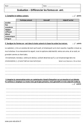 Différencier les formes en -ant - 5ème - Contrôle - Participe présent - PDF à imprimer