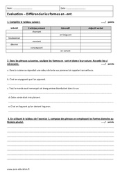 Participe présent - 5ème - Evaluation - Différencier les formes en -ant - PDF à imprimer