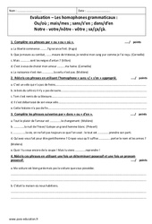 Homophones grammaticaux - 5ème - Contrôle - PDF à imprimer