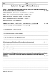 Types et formes de phrases - 4ème - Evaluation  - PDF à imprimer