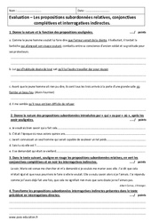 Propositions subordonnées - 4ème - Contrôle - PDF à imprimer