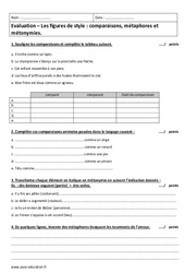 Comparaisons, métaphores et métonymies - 4ème - Evaluation - PDF à imprimer