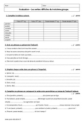 3ème groupe - 4ème - Evaluation sur les verbes difficiles - PDF à imprimer