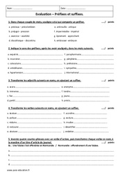 Préfixes - Suffixes - 4ème - Contrôle - PDF à imprimer