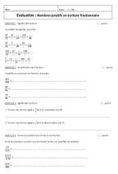 Ecriture fractionnaire - Nombres positifs - 5ème - Evaluation