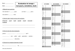 Jours, semaines, mois - Cp - Ce1 - Evaluation - PDF à imprimer