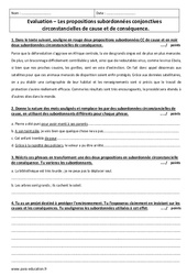 Propositions subordonnées conjonctives circonstancielles de cause et de conséquence - 4ème - Contrôle - PDF à imprimer