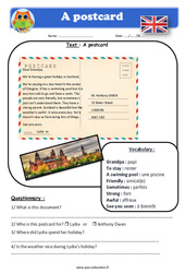 A postcard - Cm1 - Cm2 - Anglais - Lecture - Level 4 - PDF à imprimer