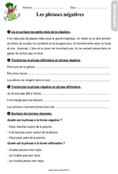 Les phrases négatives – Ce1 – Étude de la langue – Exercices avec les corrections - PDF à imprimer
