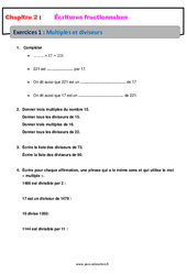 Multiples et diviseurs – 5ème – Révisions – Exercices avec correction – Écritures fractionnaires - PDF à imprimer