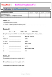 Multiples et diviseurs – 5ème – Evaluation, bilan, contrôle avec la correction – Écritures fractionnaires - PDF à imprimer