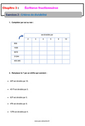 Critères de divisibilité – 5ème – Révisions – Exercices avec correction – Écritures fractionnaires - PDF à imprimer
