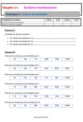 Critères de divisibilité – 5ème – Evaluation, bilan, contrôle avec la correction – Écritures fractionnaires - PDF à imprimer