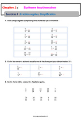 Fractions égales, simplification – 5ème – Révisions – Exercices avec correction – Écritures fractionnaires